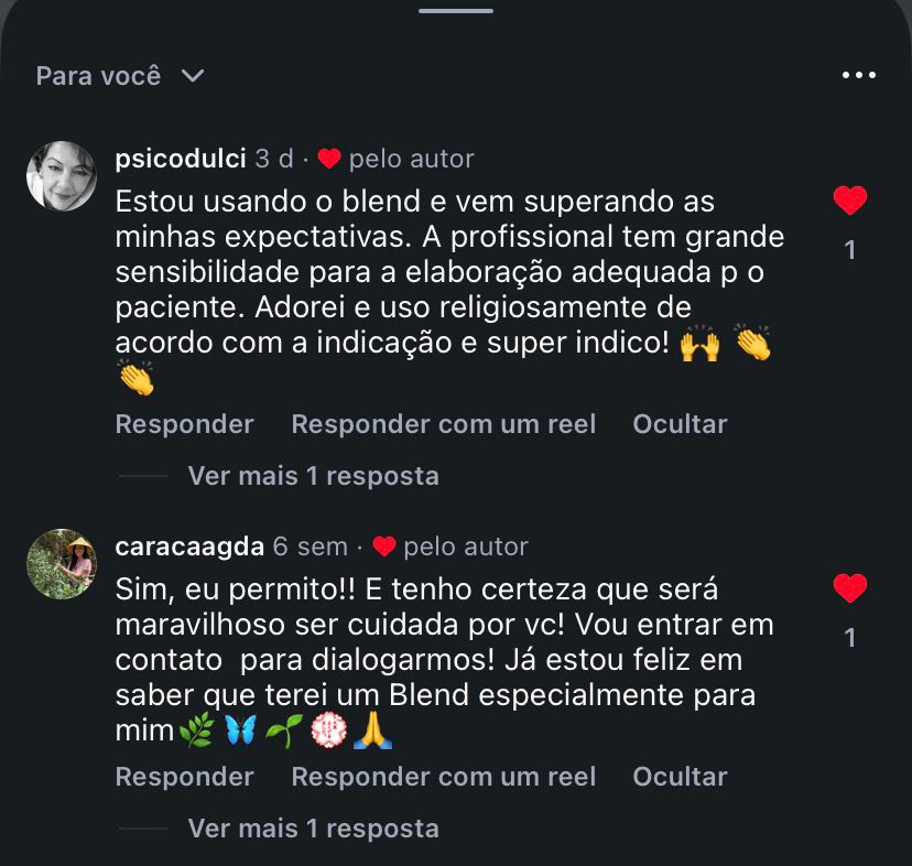 Comentários de pacientes no Instagram elogiando o atendimento da Adriana